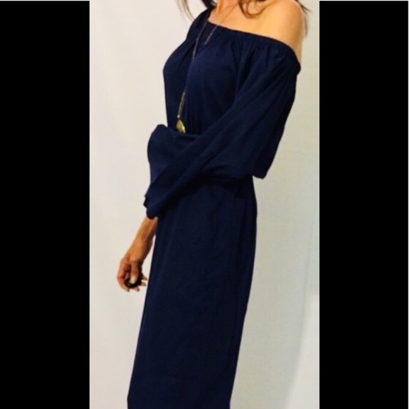 NAVY BLUE OFF THE SHOULDERS SMOCK JUMPSUIT - Picture 5 of 7